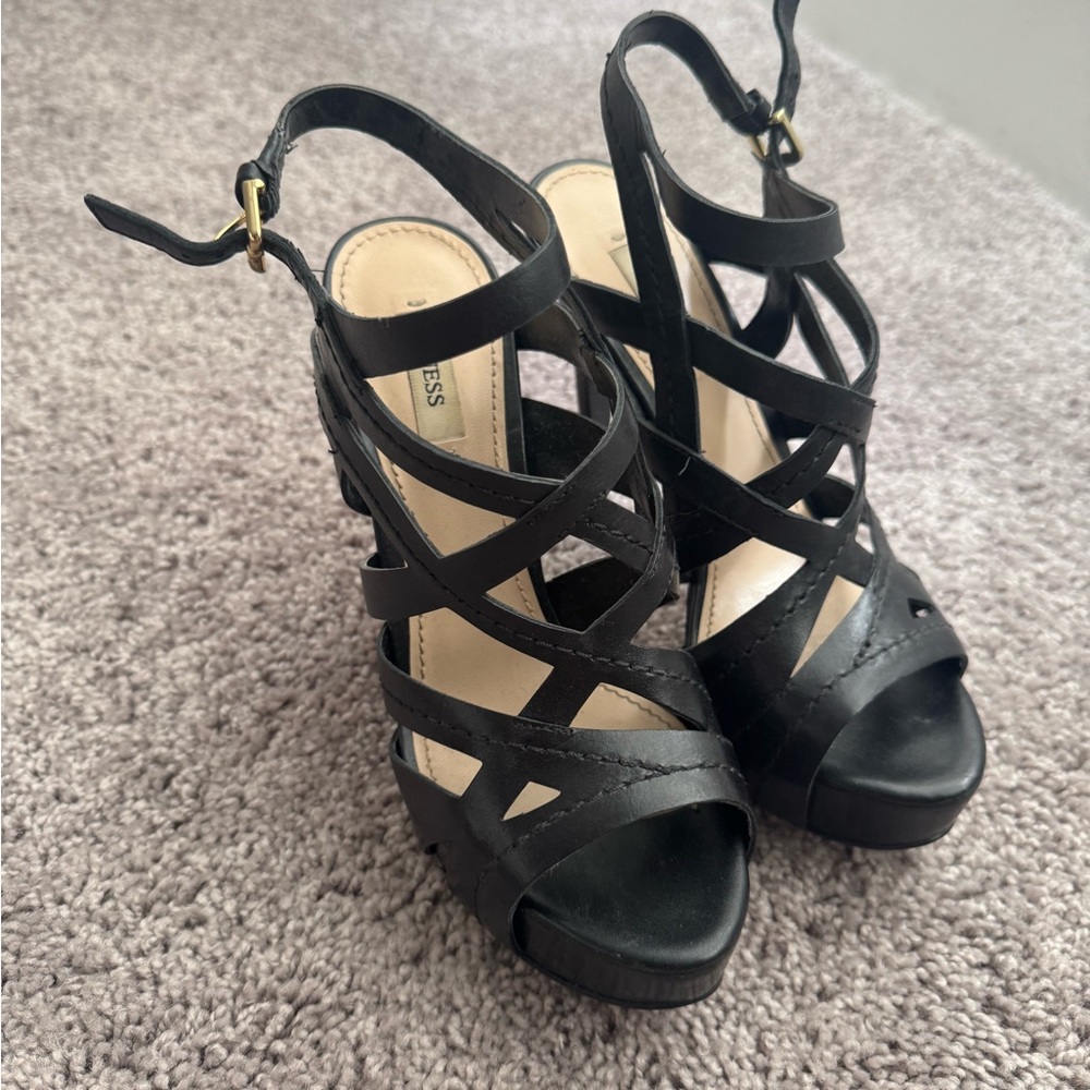 Guess Black Strappy Heels